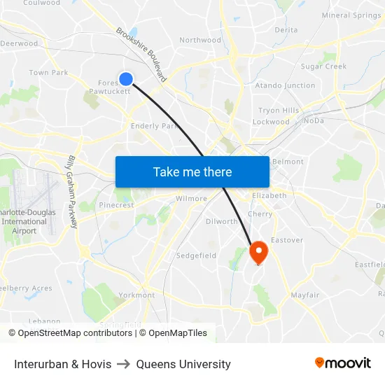 Interurban & Hovis to Queens University map