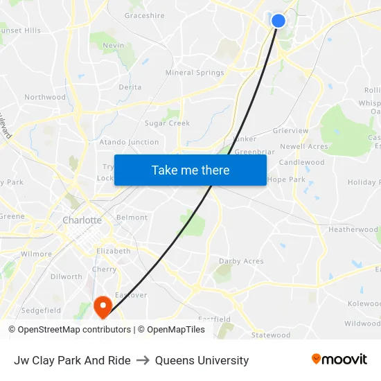 Jw Clay Park And Ride to Queens University map