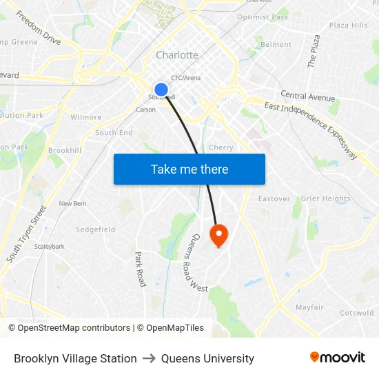 Brooklyn Village Station to Queens University map