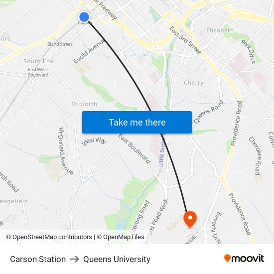 Carson Station to Queens University map