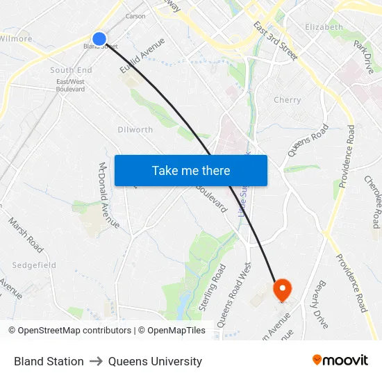 Bland Station to Queens University map