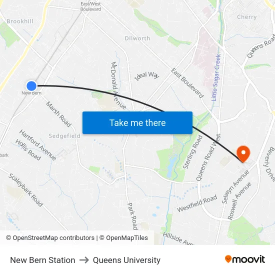 New Bern Station to Queens University map