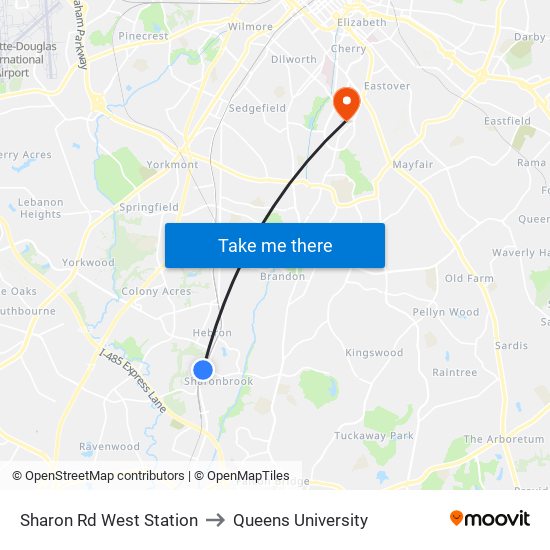 Sharon Rd West Station to Queens University map