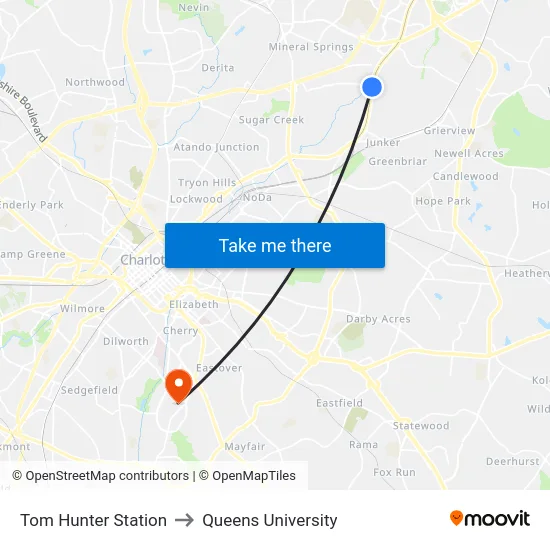 Tom Hunter Station to Queens University map