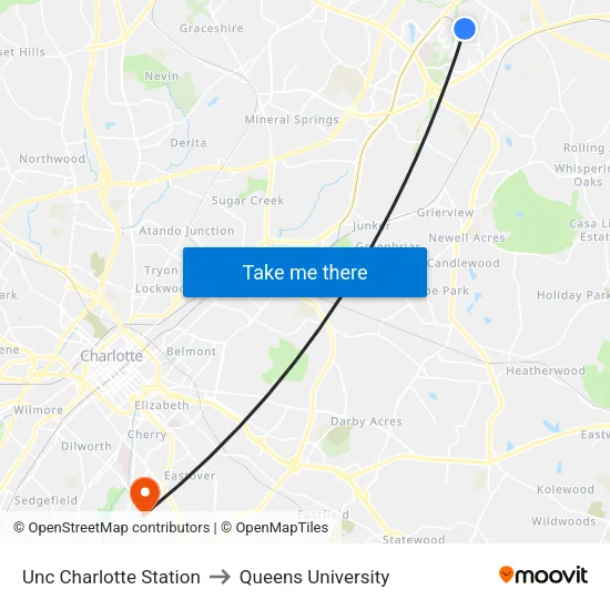 Unc Charlotte Station to Queens University map