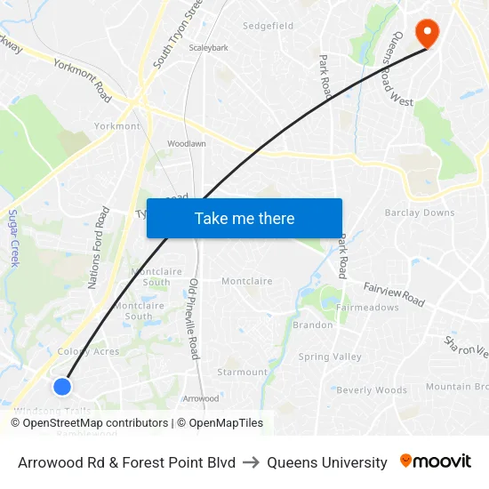 Arrowood Rd & Forest Point Blvd to Queens University map