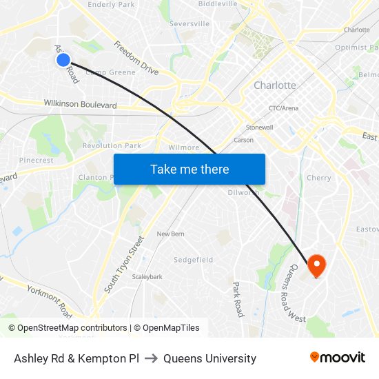 Ashley Rd & Kempton Pl to Queens University map