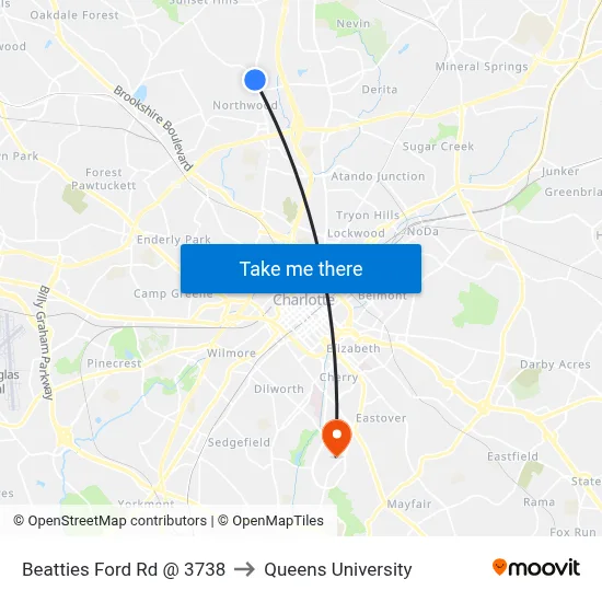 Beatties Ford Rd @ 3738 to Queens University map