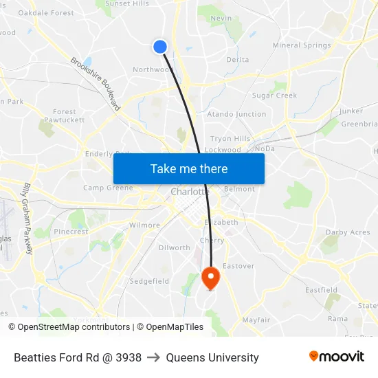 Beatties Ford Rd @ 3938 to Queens University map
