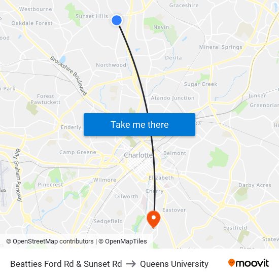 Beatties Ford Rd & Sunset Rd to Queens University map