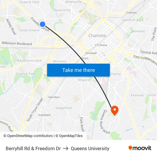 Berryhill Rd & Freedom Dr to Queens University map