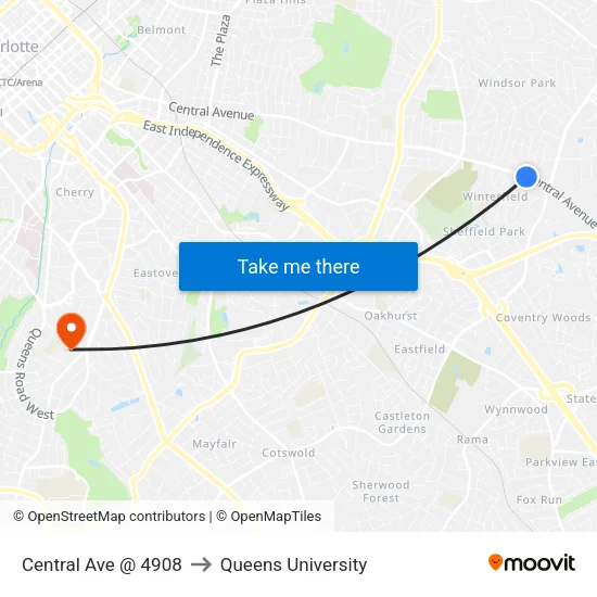 Central Ave @ 4908 to Queens University map