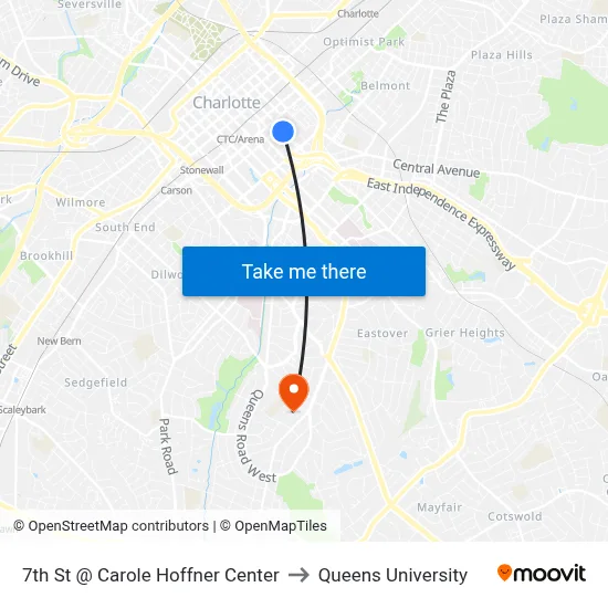 7th St @ Carole Hoffner Center to Queens University map