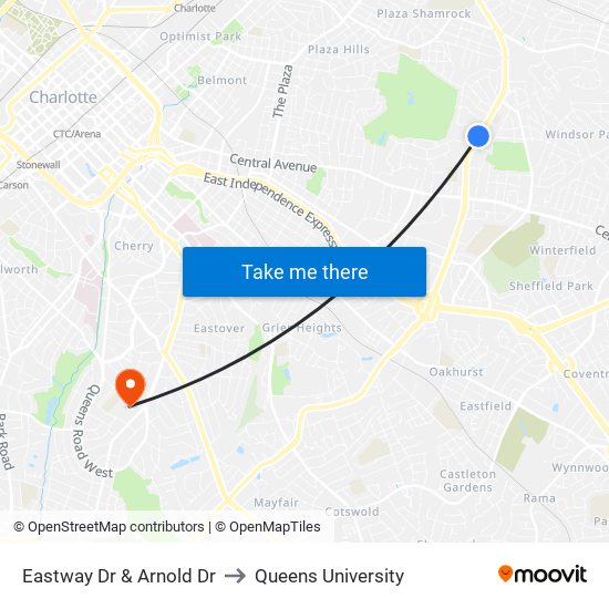 Eastway Dr & Arnold Dr to Queens University map