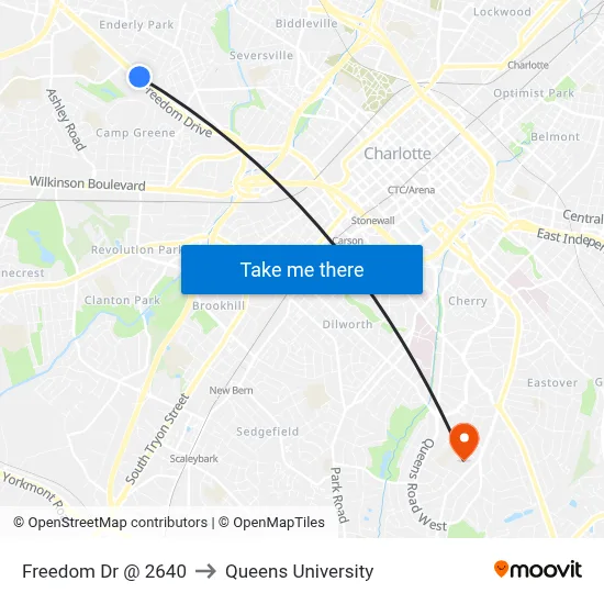 Freedom Dr @ 2640 to Queens University map