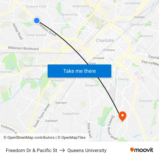 Freedom Dr & Pacific St to Queens University map