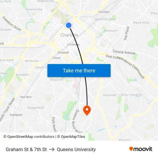 Graham St & 7th St to Queens University map