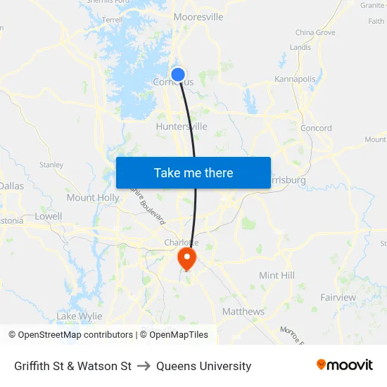Griffith St & Watson St to Queens University map