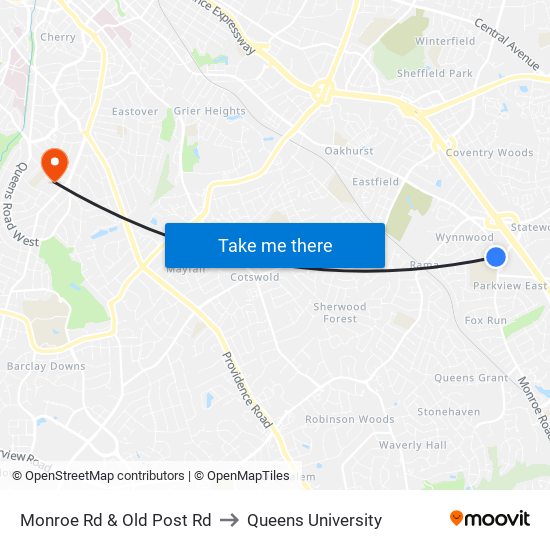 Monroe Rd & Old Post Rd to Queens University map