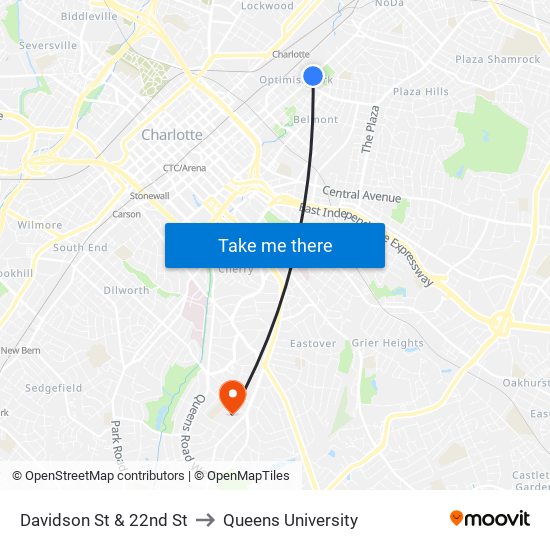 Davidson St & 22nd St to Queens University map