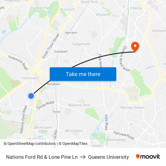 Nations Ford Rd & Lone Pine Ln to Queens University map