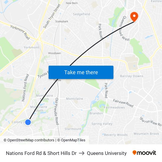 Nations Ford Rd & Short Hills Dr to Queens University map