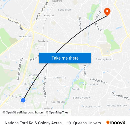 Nations Ford Rd & Colony Acres Dr to Queens University map