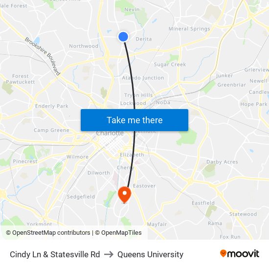 Cindy Ln & Statesville Rd to Queens University map