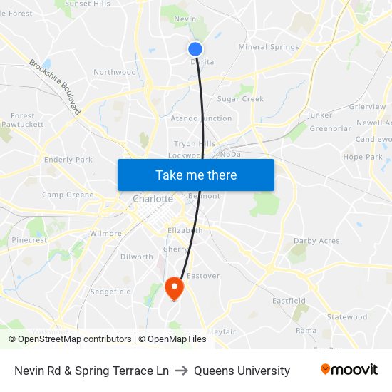 Nevin Rd & Spring Terrace Ln to Queens University map