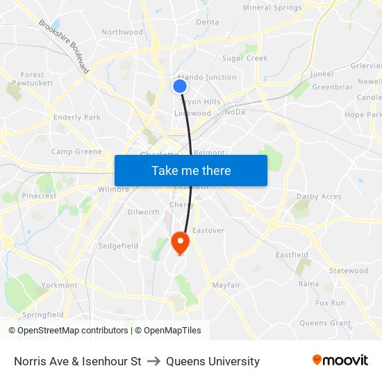 Norris Ave & Isenhour St to Queens University map