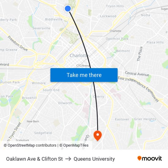 Oaklawn Ave & Clifton St to Queens University map