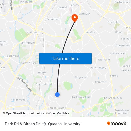 Park Rd & Birnen Dr to Queens University map