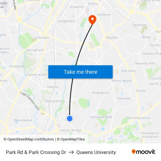 Park Rd & Park Crossing Dr to Queens University map