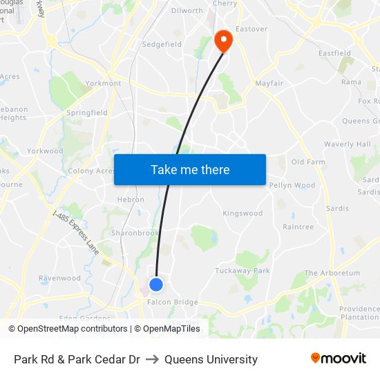 Park Rd & Park Cedar Dr to Queens University map