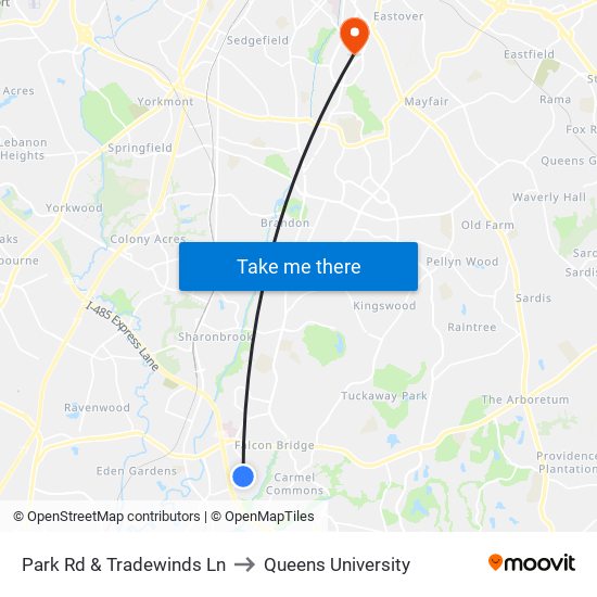 Park Rd & Tradewinds Ln to Queens University map