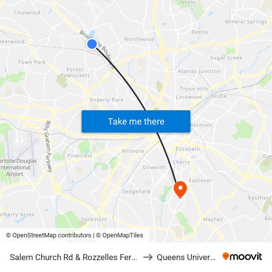 Salem Church Rd & Rozzelles Ferry Rd to Queens University map