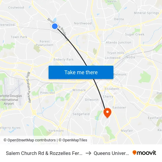 Salem Church Rd & Rozzelles Ferry Rd to Queens University map