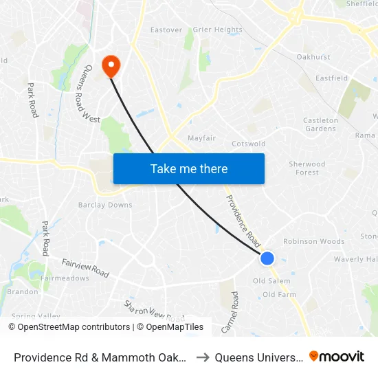 Providence Rd & Mammoth Oaks Dr to Queens University map