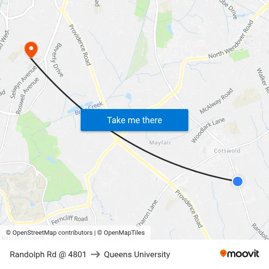 Randolph Rd @ 4801 to Queens University map