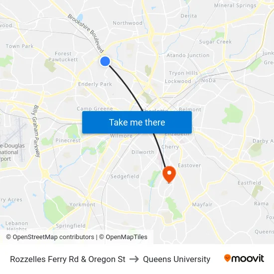 Rozzelles Ferry Rd & Oregon St to Queens University map