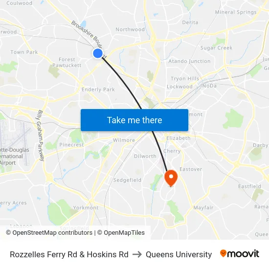 Rozzelles Ferry Rd & Hoskins Rd to Queens University map