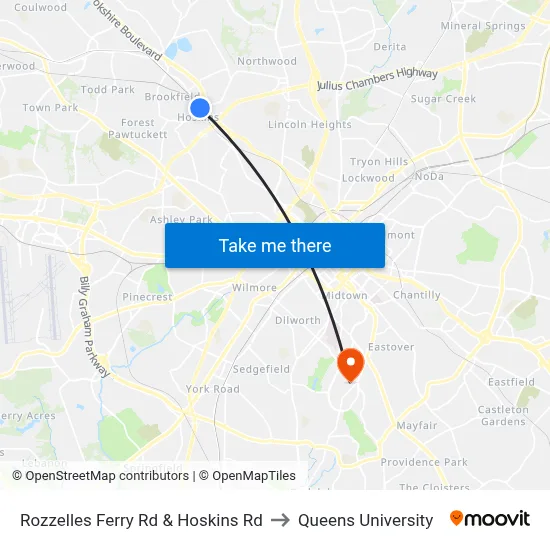 Rozzelles Ferry Rd & Hoskins Rd to Queens University map