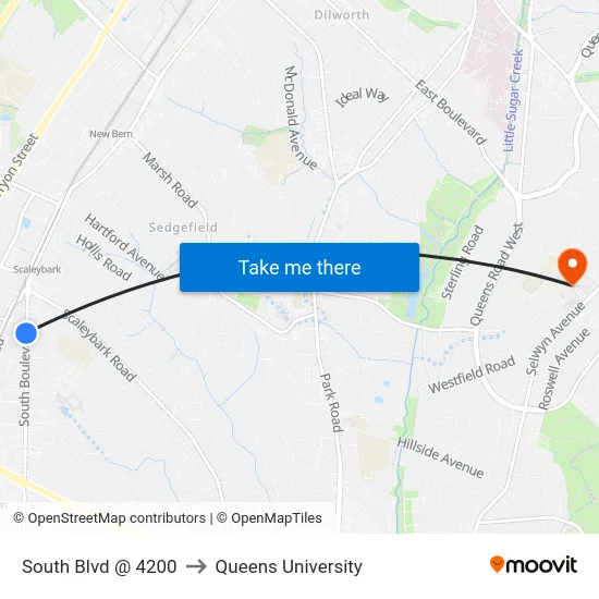 South Blvd @ 4200 to Queens University map