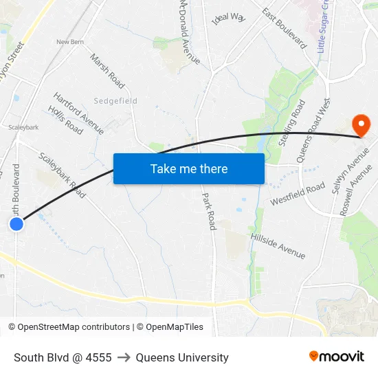 South Blvd @ 4555 to Queens University map