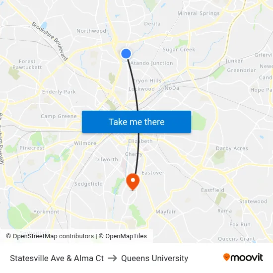 Statesville Ave & Alma Ct to Queens University map