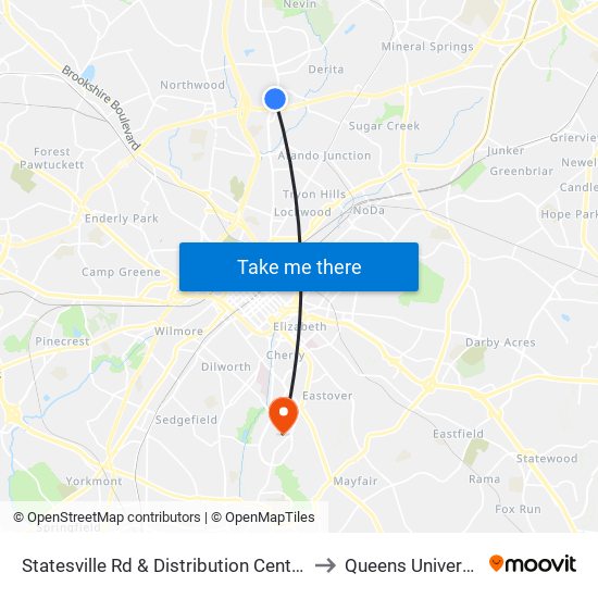 Statesville Rd & Distribution Center Dr to Queens University map