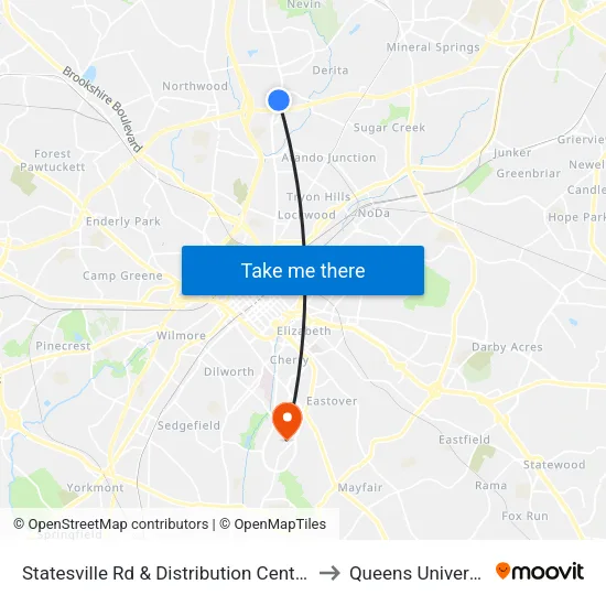 Statesville Rd & Distribution Center Dr to Queens University map