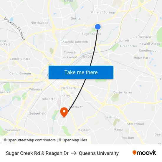 Sugar Creek Rd & Reagan Dr to Queens University map