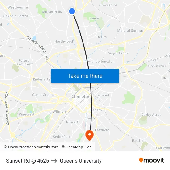 Sunset Rd @ 4525 to Queens University map