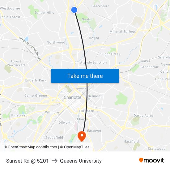 Sunset Rd @ 5201 to Queens University map